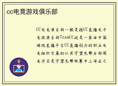 cc电竞游戏俱乐部